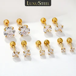 LUXUSTEEL Hot Selling 1/5/10 Pairs Stainless Steel Round Cubic Zirconia Women's Earrings Men Stud Earrings Jewelry Accessories