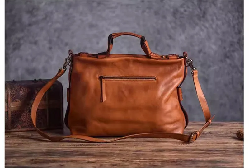 PNDME Designer Vintage Echtleder Aktentasche für Damen und Herren, Organizer, Luxus Rindsleder Arbeitstasche, Laptop-Messenger-Tasche, Handtasche – Detail 5