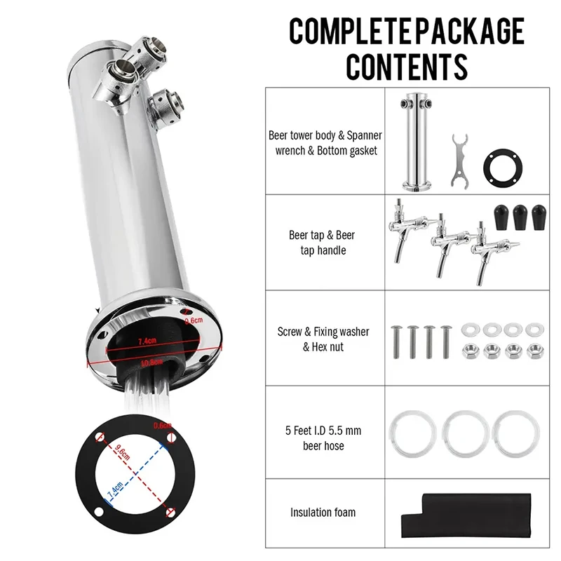 Triple Tap Draft Beer Tower Stainless Steel 3\