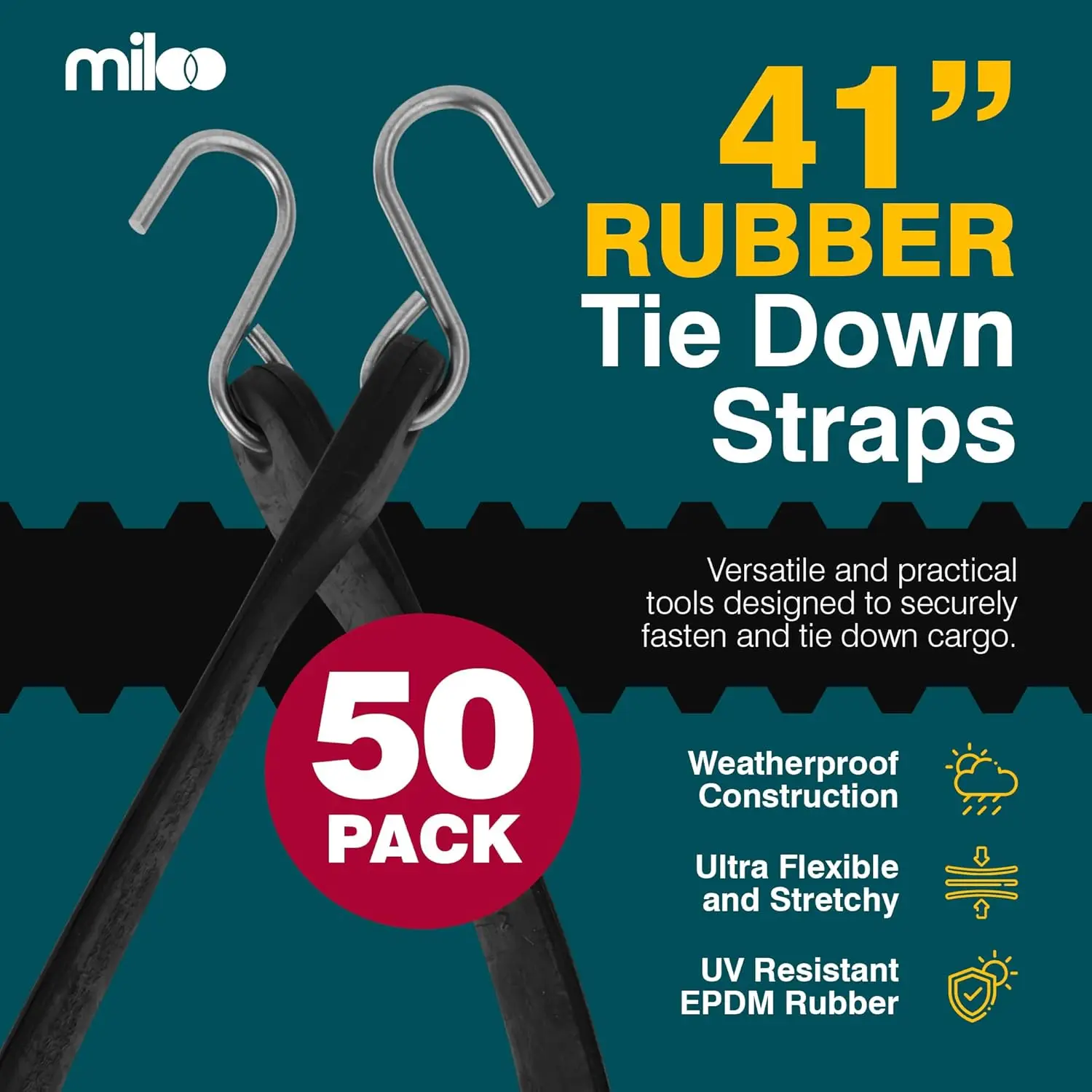 Rubber Bungee Cords with Hooks - Heavy Duty Tarp and Cargo Straps - Made in USA