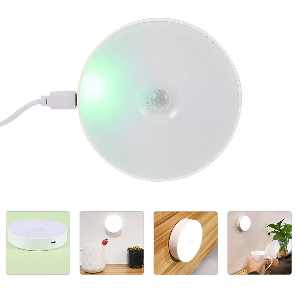 

2pcs Led Night Light Small Induction Light Usb Charging Human Body Sensor White Durable Abs Material Eye Protection Lamp For