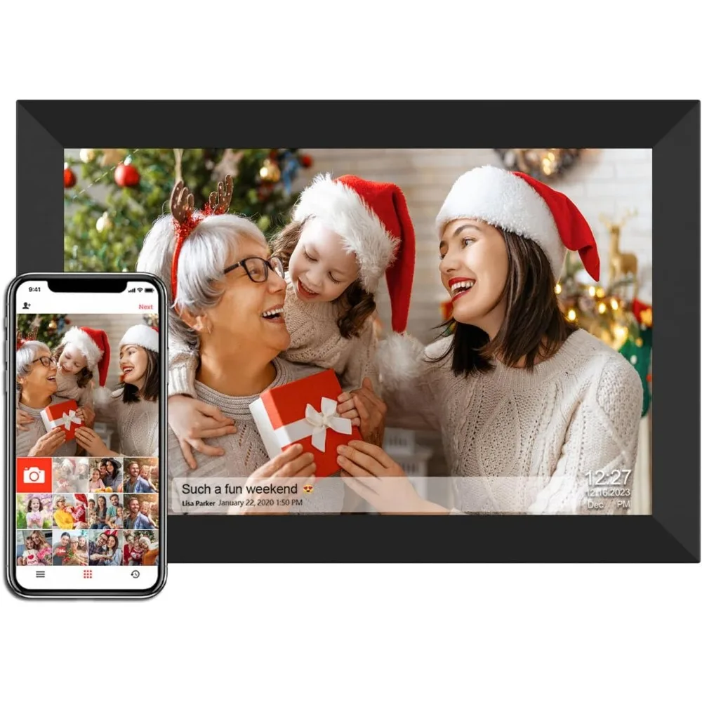 

10,1-дюймовая цифровая фоторамка с Wi-Fi, 32 ГБ, 1280x800 HD IPS, сенсорный экран, автоматическое поворотное крепление на стену, обмен фото и видео через приложение