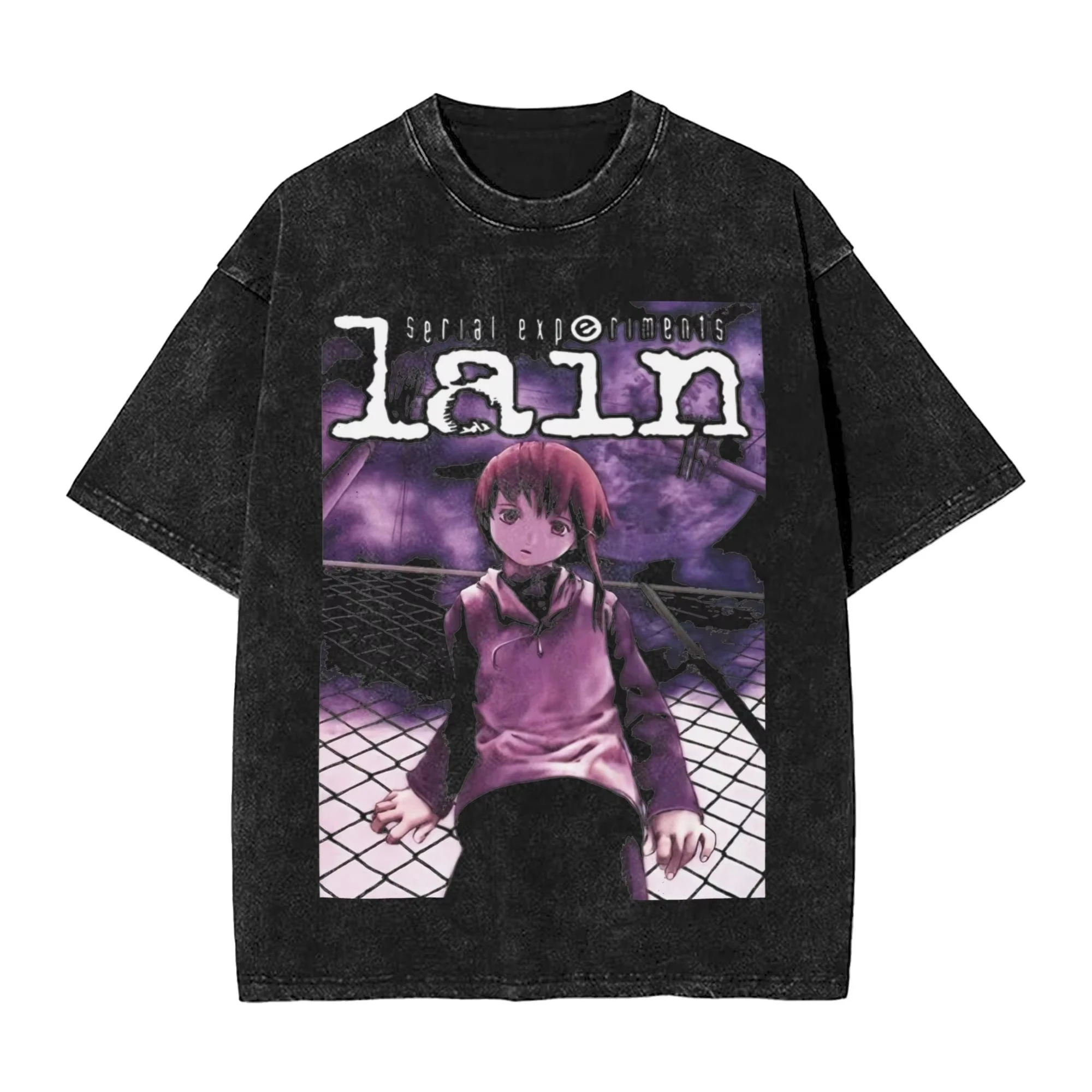 Serial Experiments Lain T-Shirt Men Women Cotton Graphic Printed Short Sleeve Cyberpunk Washed Tee Summer Casual 2026 Hot Sale