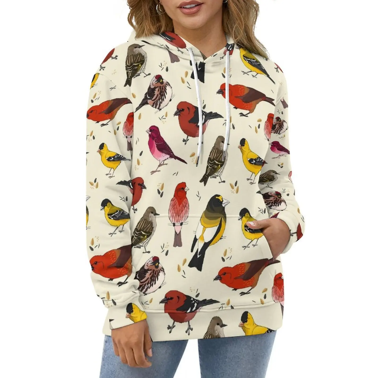 

Pretty Bird Casual Hoodies North American Finches Pretty Hoodie Couple Long-Sleeve Streetwear Printed Loose Oversized Top