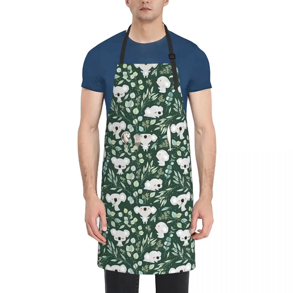 Koala And Eucalyptus Pattern Kitchen Aprons Household Cleaning Apron Chefs Cooking Baking