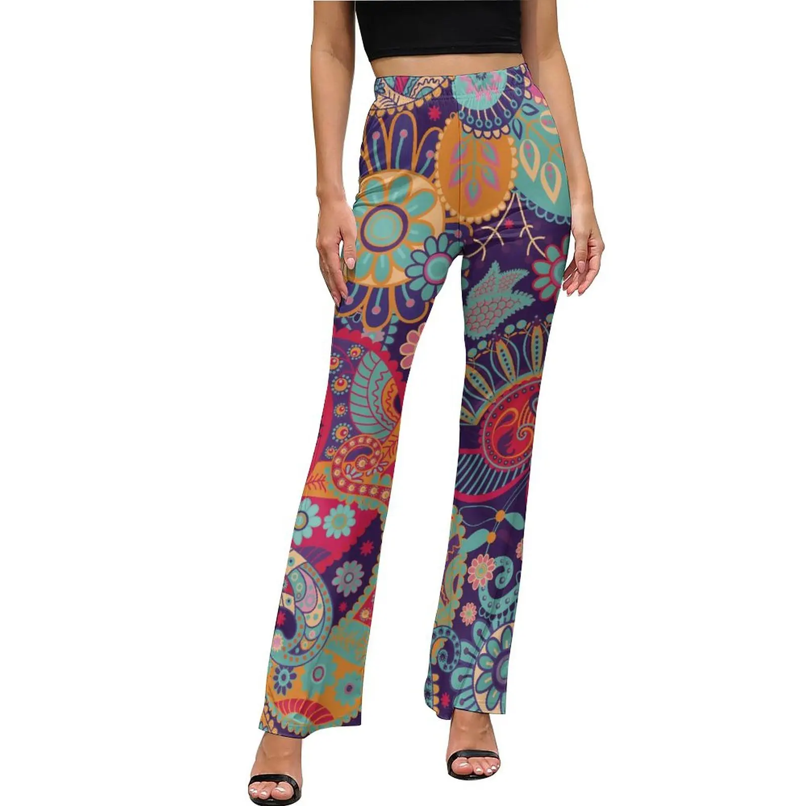 Pantalon Vintage Paisley Imprimé Floral Power pour Femme, Classique, Évasé, FjSummer, Streetwear Personnalisé, Slim