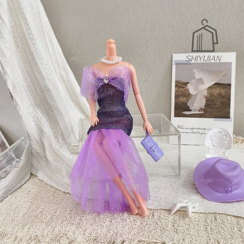 30cm Supermodel Doll Dress Clothing High Quality 1/6 Doll Fashion Fishtail Skirt Evening Gown Luxury Purple Dress Accessories