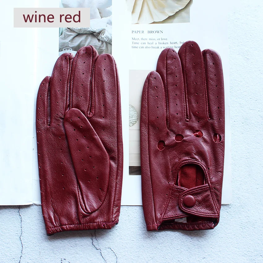 여름 운전 가죽 장갑 여성의 얇은 양피 안감이 없는 유행 속이 빈 모든 손가락 오토바이 타... - 4