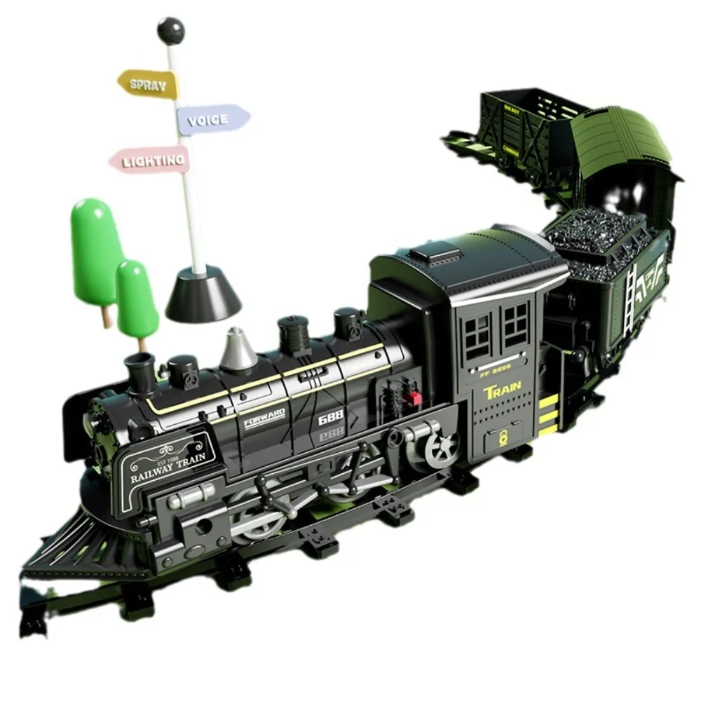 Simulation Electric Steam Train Model Toy Classical Railway with SmokeTrack Children's Boy Toy Gift