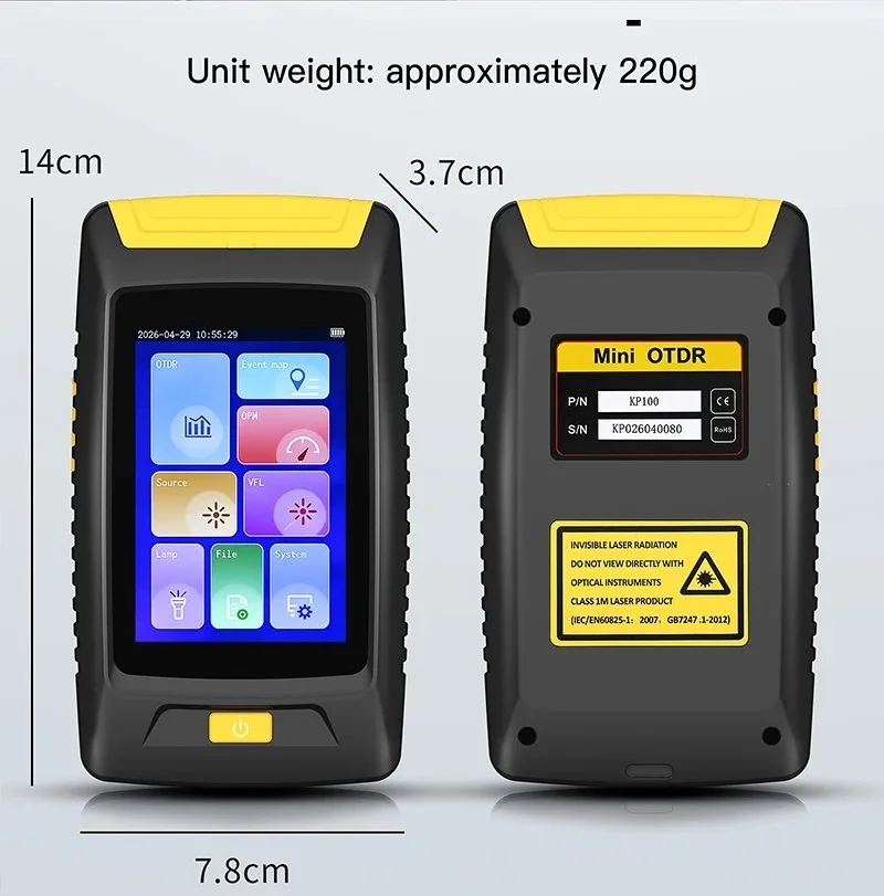 Nuevo KP100 Mini OTDR 80KM, Reflectómetro Óptico Multifuncional, Probador de Fibra Óptica con OPM y VFL Integrados
