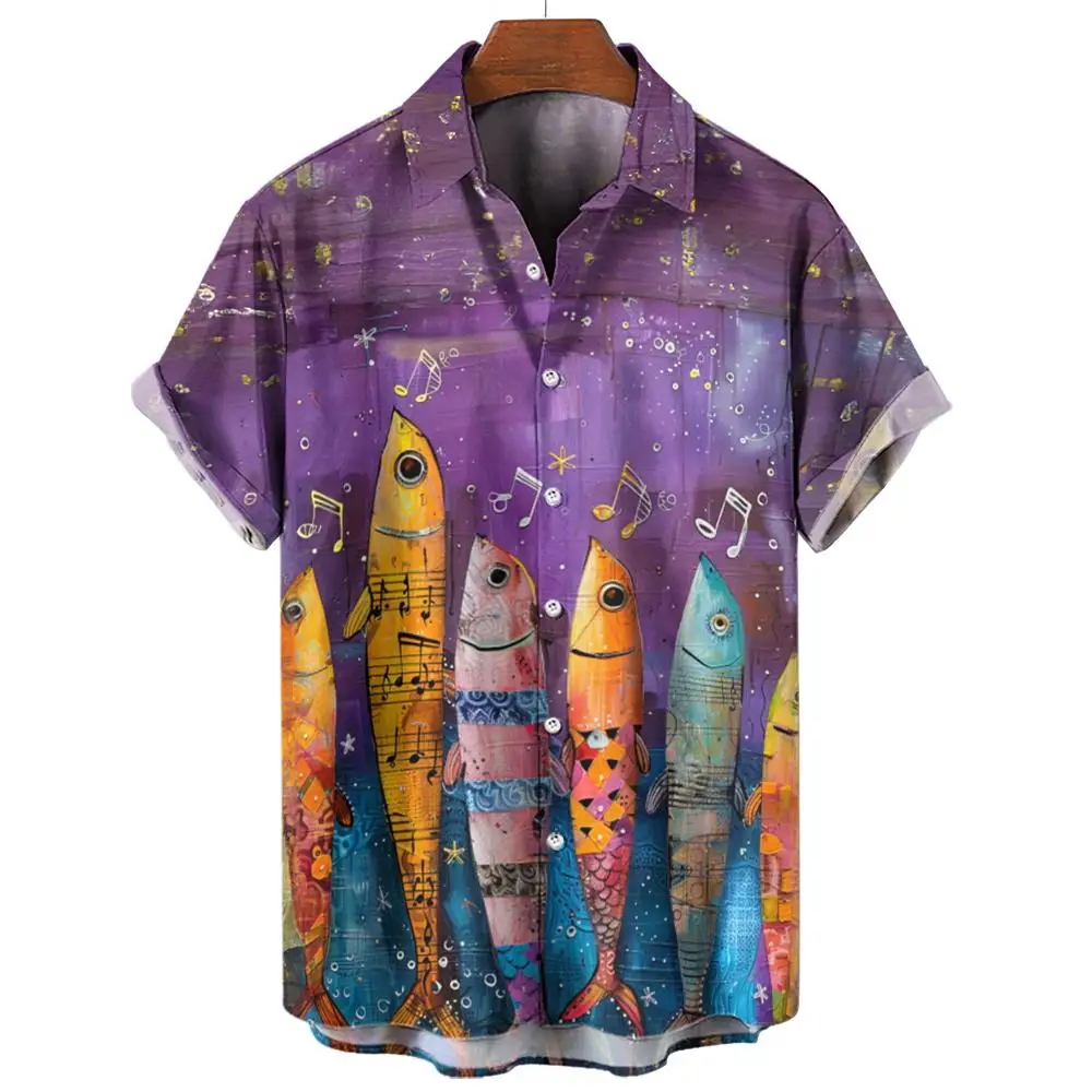 

Men's Hawaiian Shirts 3D Print Fish Graphics Fashion Button Short Sleeve Lapel Streetwear Hawaiian Blouse shirts for men Summer