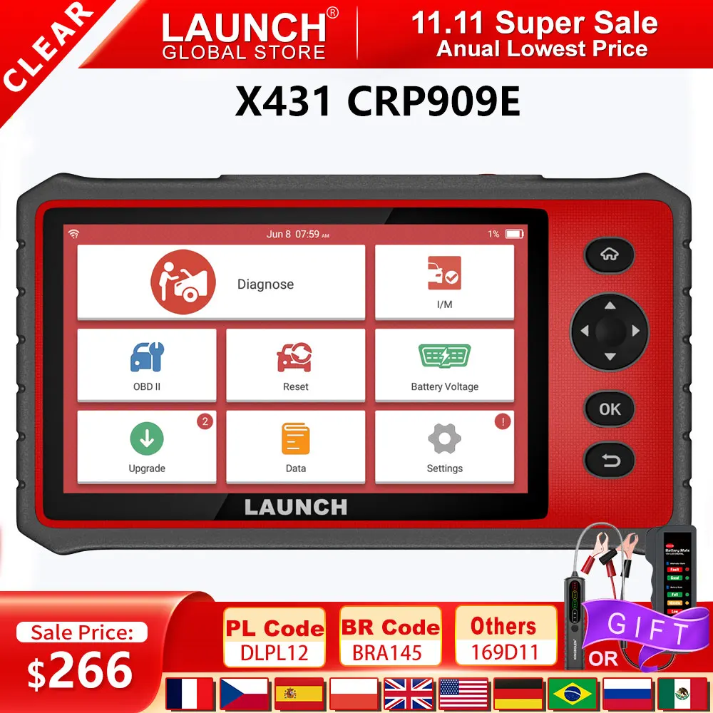 LAUNCH X431 CRP909E OBD2 Car Full System Diagnostic Tool Code Reader Scanner with 28 Reset Service Update Online PK MK808 CRP909