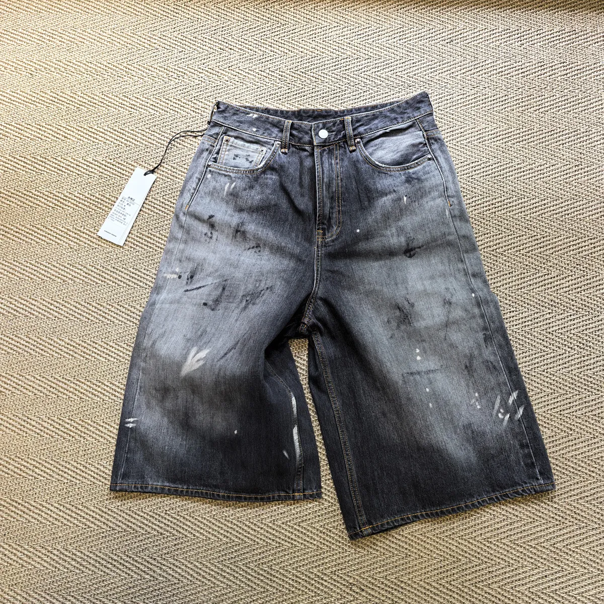 Amekaji Wear High Quality Washed Baggy Jeans over the Knee Long Shorts Cleanfit Cropped Pants