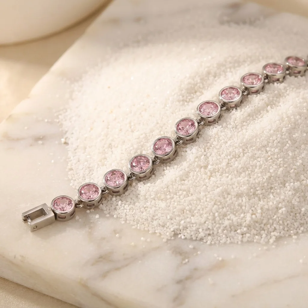 Fashionable Pink White Cubic Zirconia Tennis Bracelets for Women Stainless Steel Chain on Hand Trendy Party Accessories Jewelry