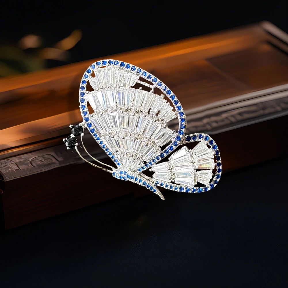 Elegant Cubic Zircon Butterfly Brooch Pins for Women's Clothing Broche Insect Corsage Delicate Coat Accessories Jewelry