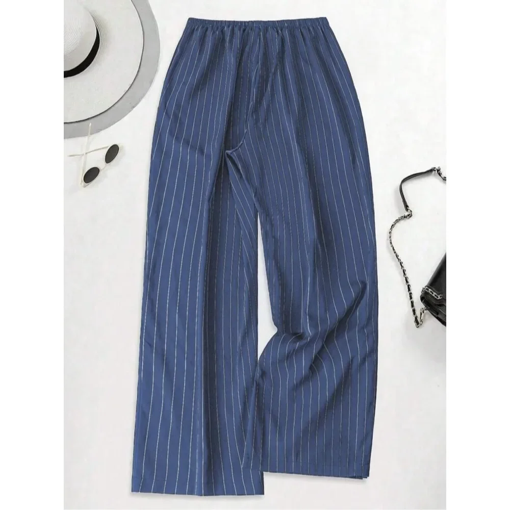 Plus Size 1XL-5XL Women's Fashion Stripe Print Pants Ladies Casul Comfortable Drawstring Waist Elastic Loose Pants