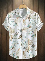 Men Street Fashion Summer Daily Shirt Hawaiian Cartoon Print Casual Loose Shirts Short Sleeve Beach Loose Tops