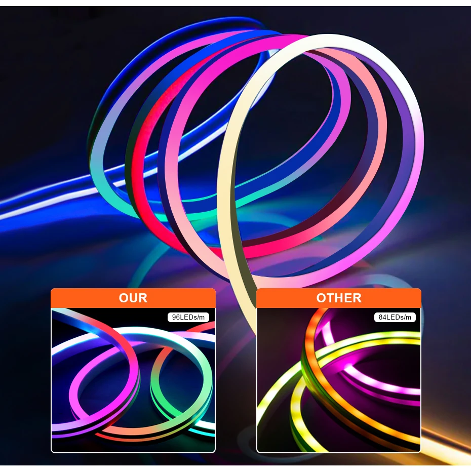 Waterproof Smart Dreamcolor Led Neon Strip 5m 10m 96Leds/m RGBIC Neon Led Tape Flex Music Sync App Bluetooth Control Decoration