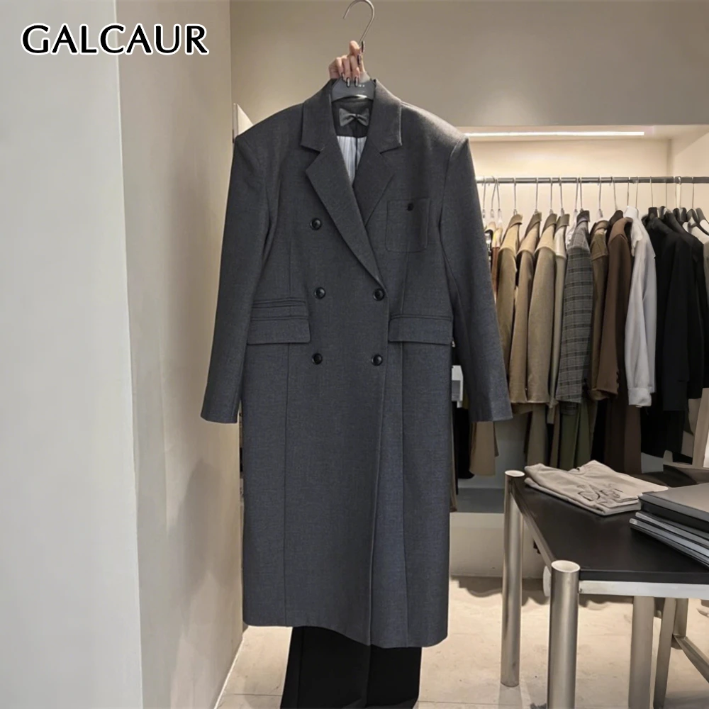 GALCAUR Solid Spliced Pocket Korean Trench Female Lapel Long Sleeve Loose Light Luxury Women's Trenchs Autumn Fashion Style New