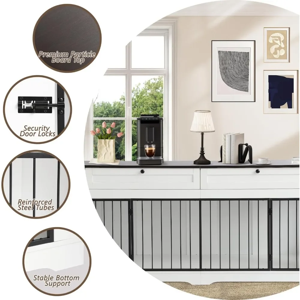 أثاث كبير على شكل قفص للكلاب - قفص كلب عالي التحمل للديكور في الأماكن المغلقة، طاولة نهاية قفص الكلاب الخشبي مع محطة شحن #2