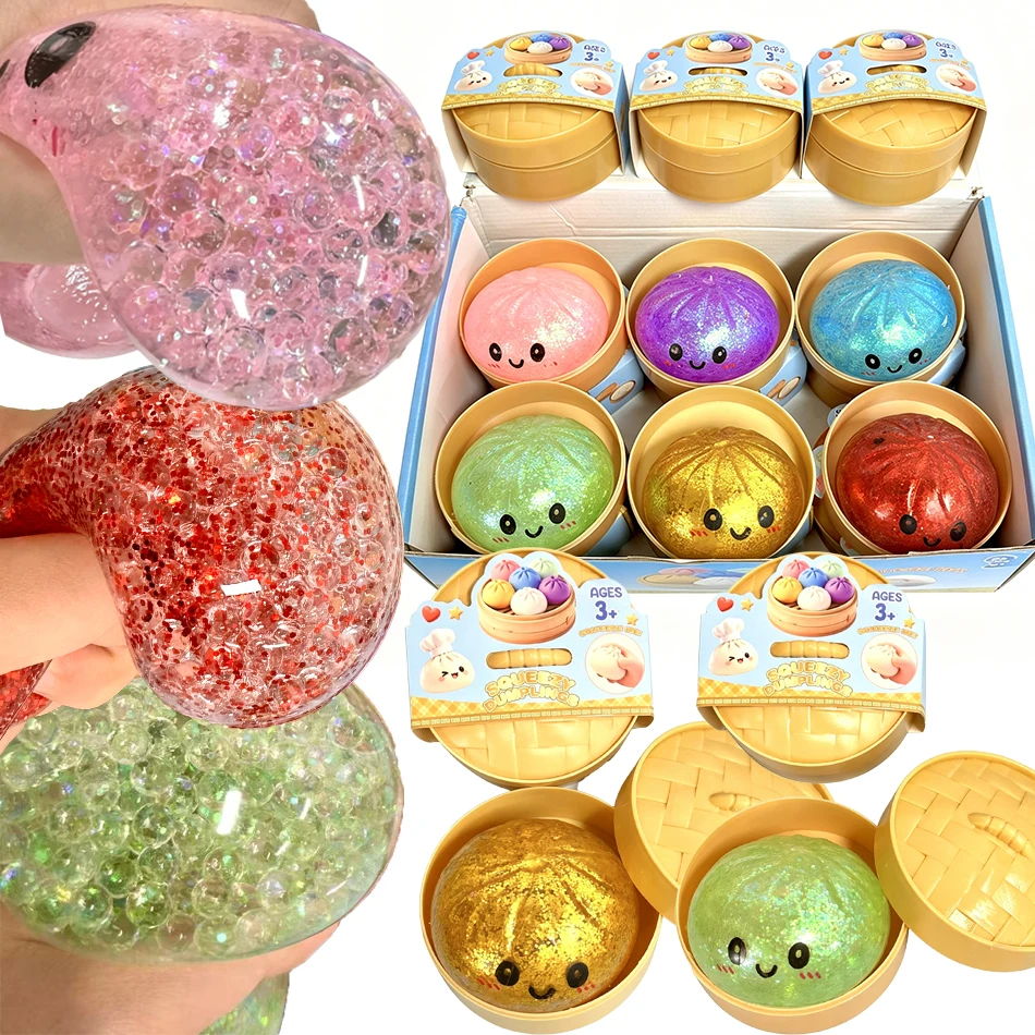 

New Dumpling Squishy Toy with Steamer Box Stress Reducing Rebound Toy Stress Relief Sensory Ball Blind Box Toy for Kid Adul