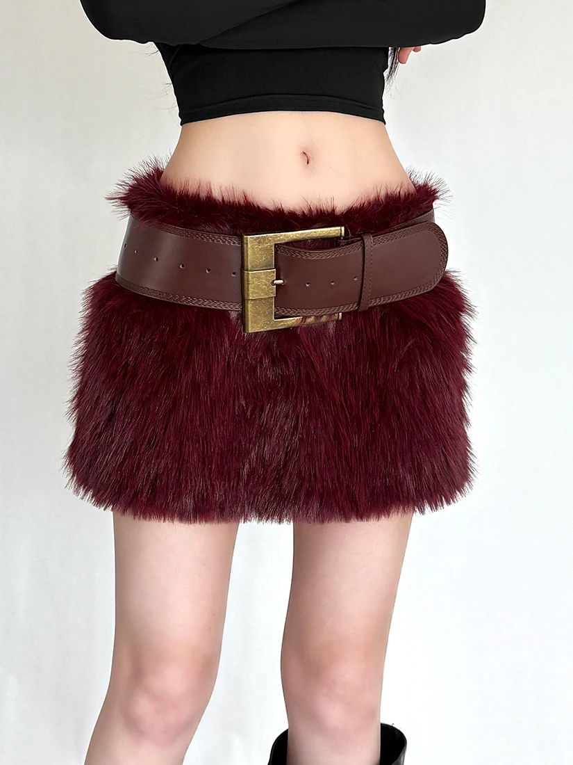 

Модная сексуальная юбка SylCue с высокой талией и мехом, с поясом, женская облегающая юбка в уличном стиле, с низкой талией, из полиэстера и спандекса