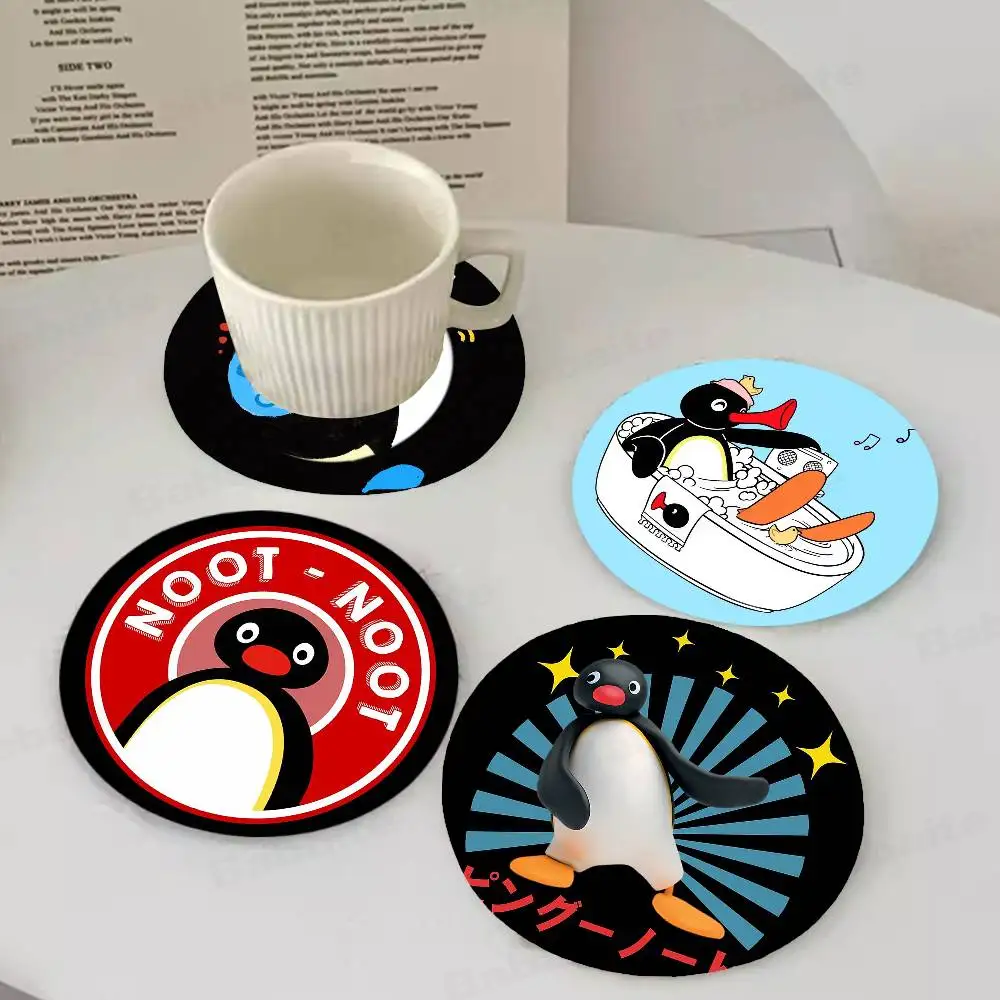 Cartoon Black Baby Penguin Pingu Themed Wooden Coaster Non-Slip Heat-Resistant Fun Dining Table Decoration Cafe Restaurant Gifts