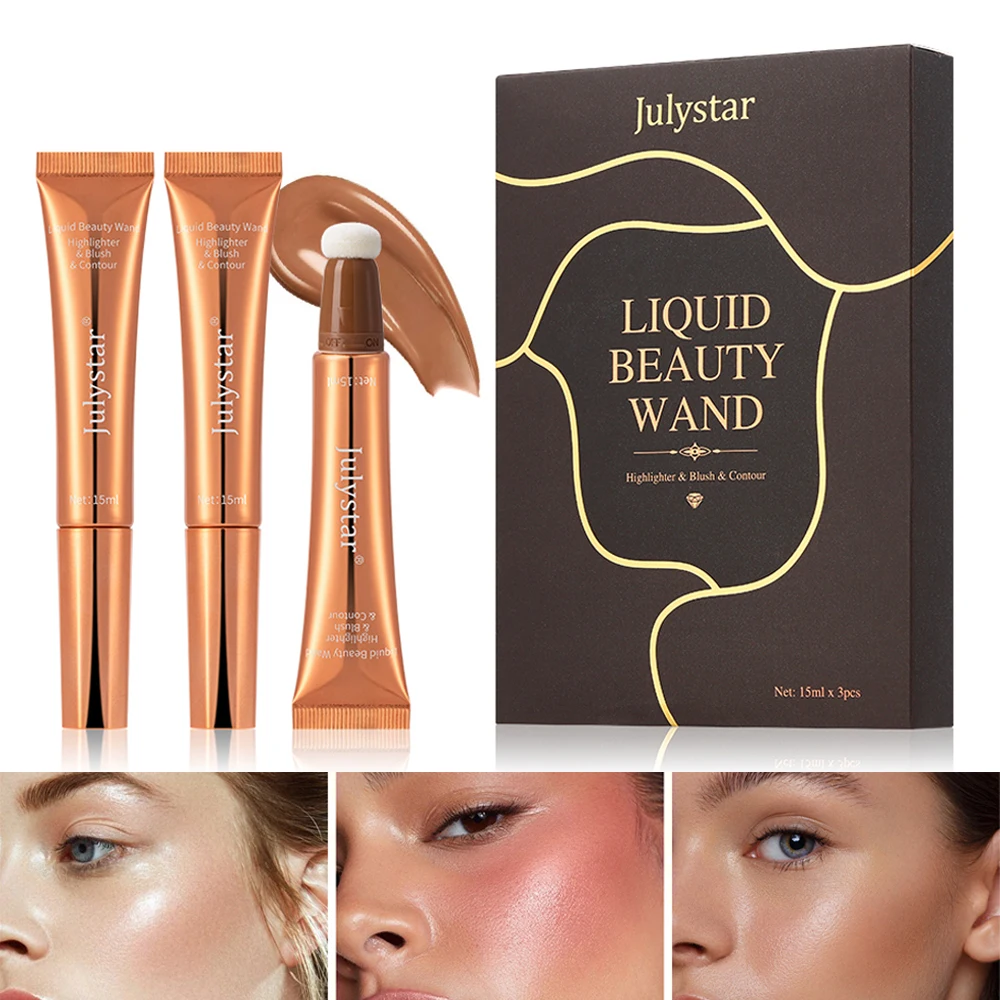 3 عبوات من وسائد هوائية سائلة مرطبة تدوم طويلاً، عصا أحمر الخدود خفيفة الوزن بمظهر طبيعي لخدود لا تشوبه شائبة، مكياج مثالي للوجه