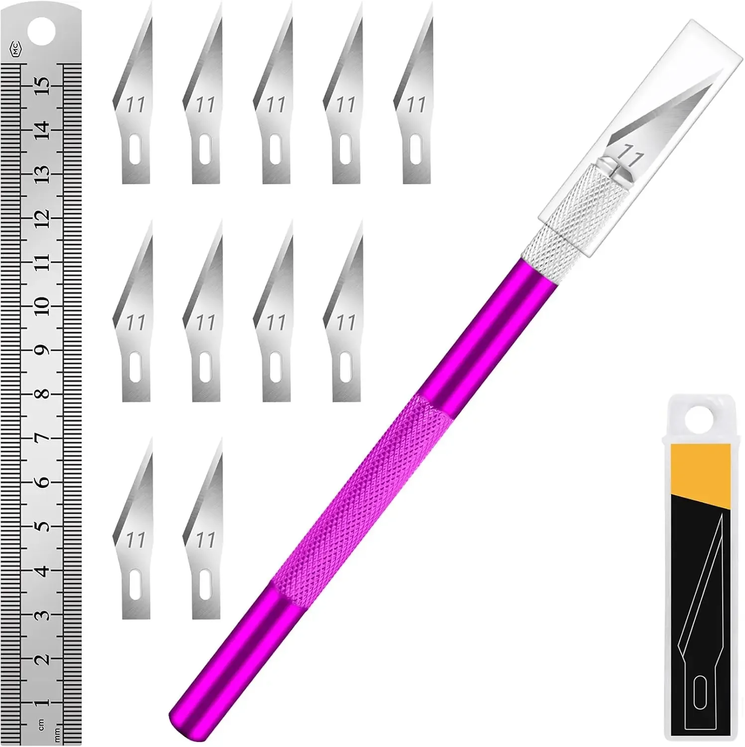

1 craft knife (with 11-piece stainless steel blade set), 1 15CM steel ruler (for art, scrapbooking, stencils)