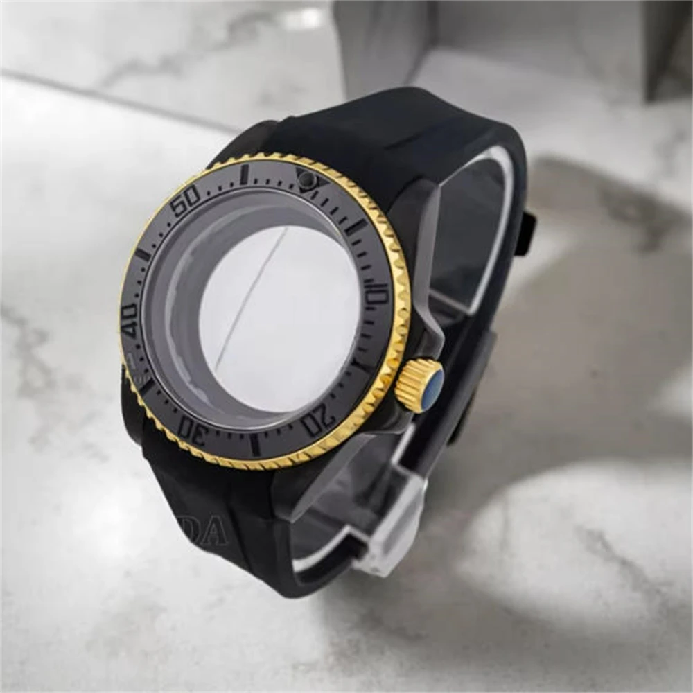 

40mm NH35 Case Strap PVD Black Gold Stainless Steel Case Rubber Band Sapphire Glass 10ATM Waterproof for SUB GMT NH36 Movement