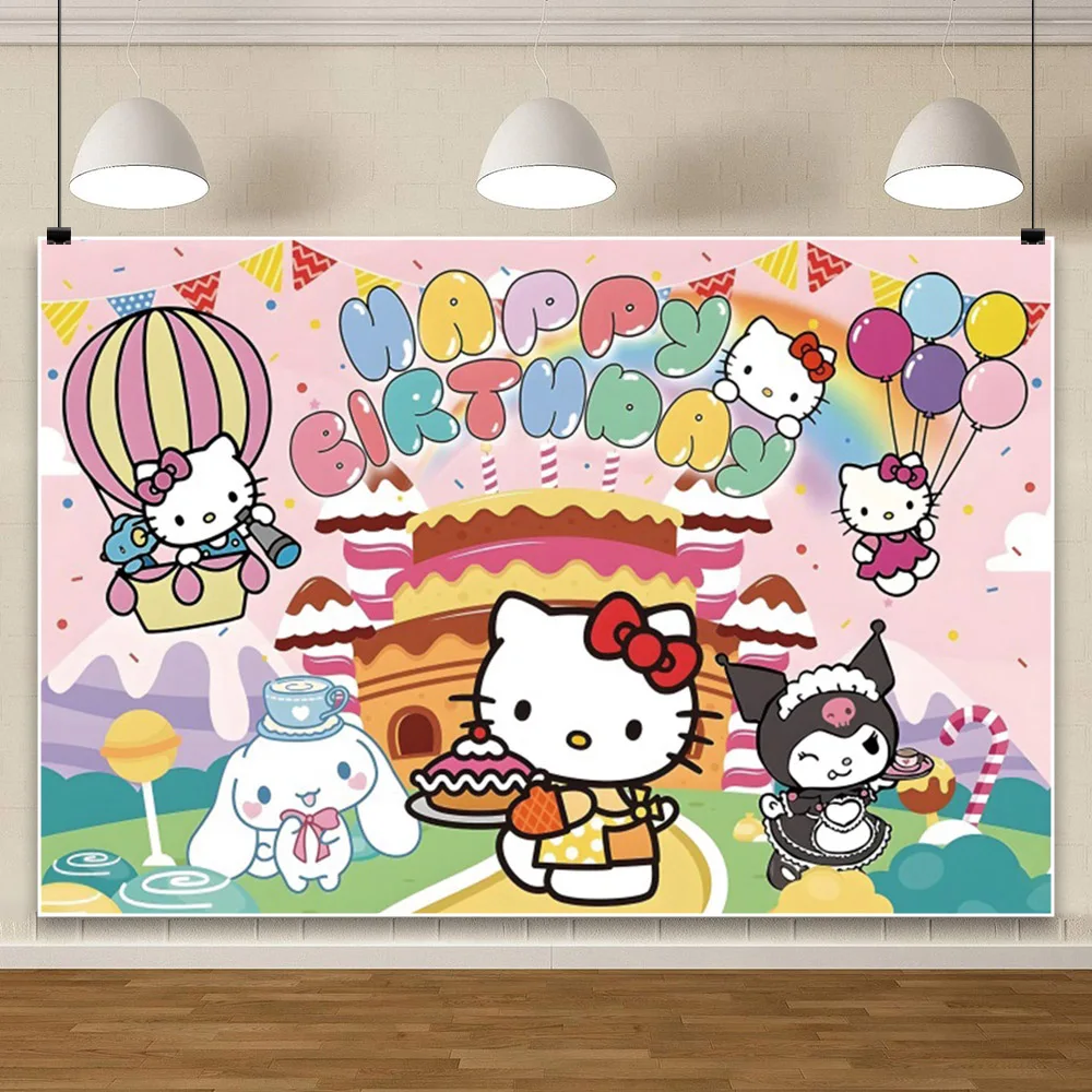 Hello kitty kromi写真の背景、写真、ベビーシャワー、誕生日の装飾、小道具、パーティー、子供用バナー用品の背景