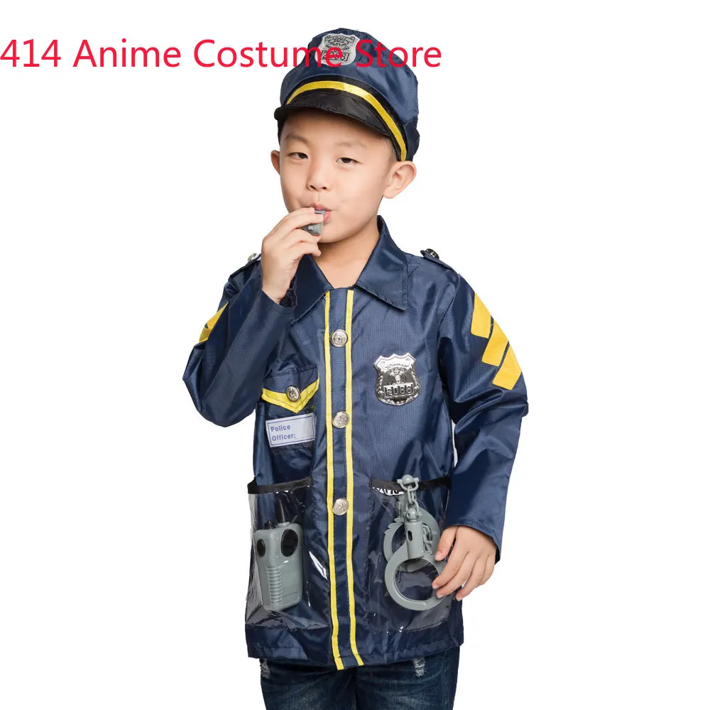 Kids Child Traffic Police Costume Cosplay Kindergarten Role Play House Kit Set for Boys Halloween Dress Up