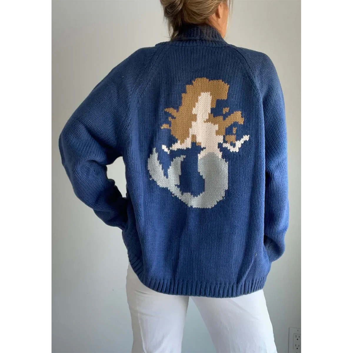 

Women s Autumn Loose Cardigan Sweater Golf Car Heart Print Long Sleeve Round Neck Button Down Knitwear