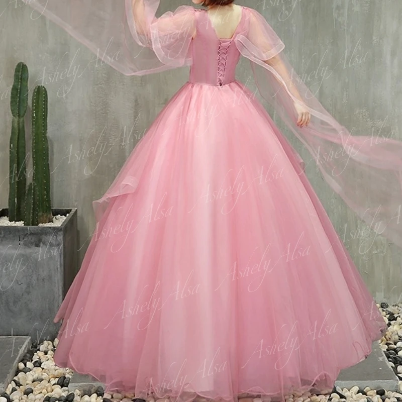 Robe de Rhélégante à col en V pour femmes, jupe bouffante, robe de soirée d'anniversaire, rose doux, 15 filles, événements spéciaux, 16