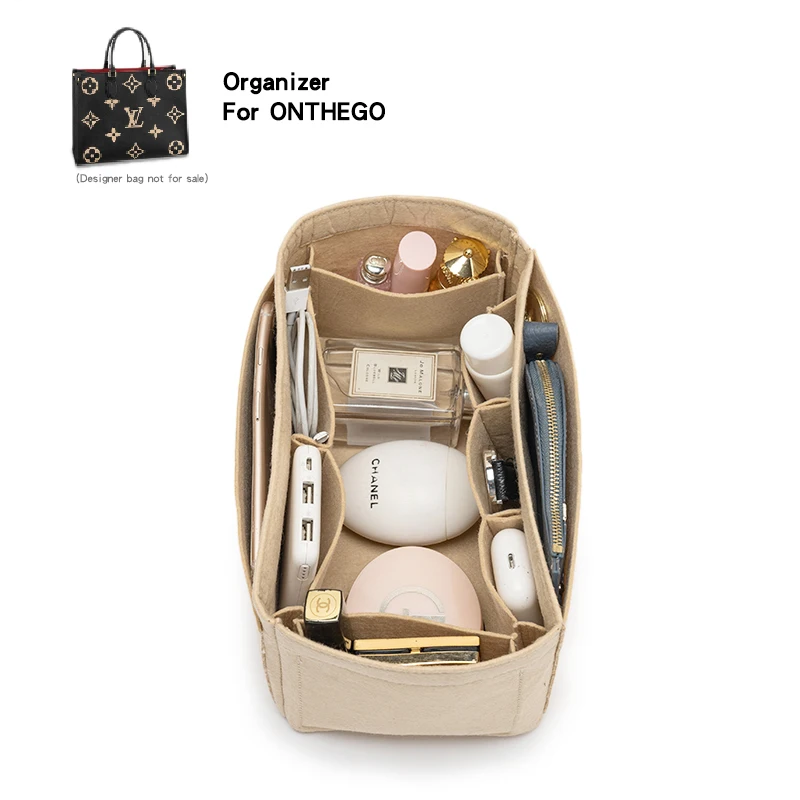 Organizador do saco da inserção de feltro para o tote pm mm gm de onthego, modelador cosmético da bolsa dos sacos, armazenamento do curso da mulher,