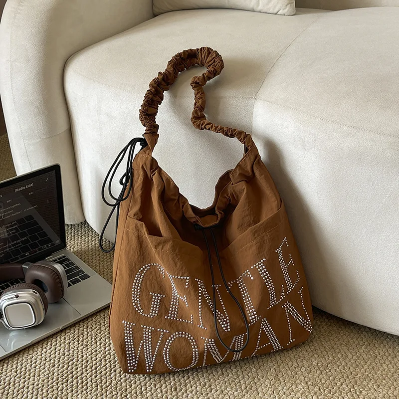 Large Capacity Fashion Crossbody Bag Diamond Studded Letter Cloth Tote Bag Women New Color Blocking Splicing Niche Shoulder Bag