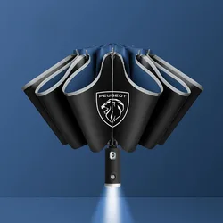 Fully Automatic Folding Umbrella with Double Bones LED Windproof Parasol for Peugeot Logo 108 406 407 408 206 207 208 306 307 GT