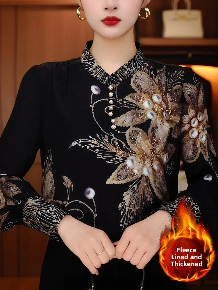 

Новая зимняя модная женская футболка с длинным рукавом, на флисовой подкладке, с принтом, теплая, в корейском стиле, для женщин