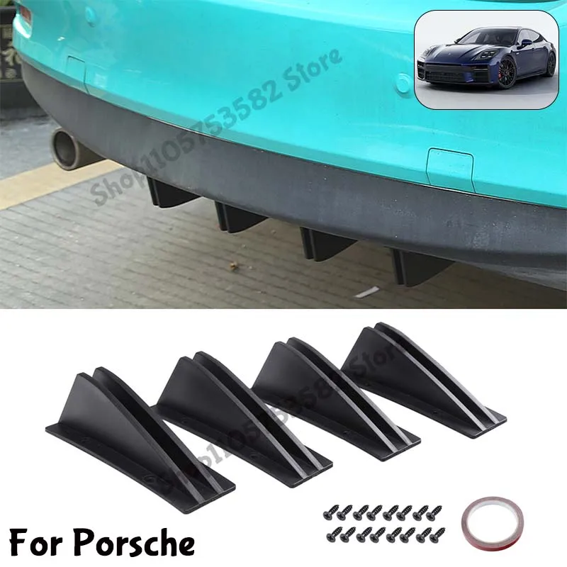 For Porsche Rear Bumper Shark Fin Diffuser Carbon Fiber Lip Spoiler Airflow Anti-Collision Protector