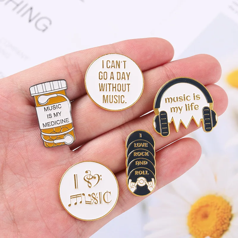 Creative Music Symbol Instrument Enamel Pins Piano CD Graphophone Rock Guitar Headset Alloy Brooch Badge Sweet Jewelry Gift image 3