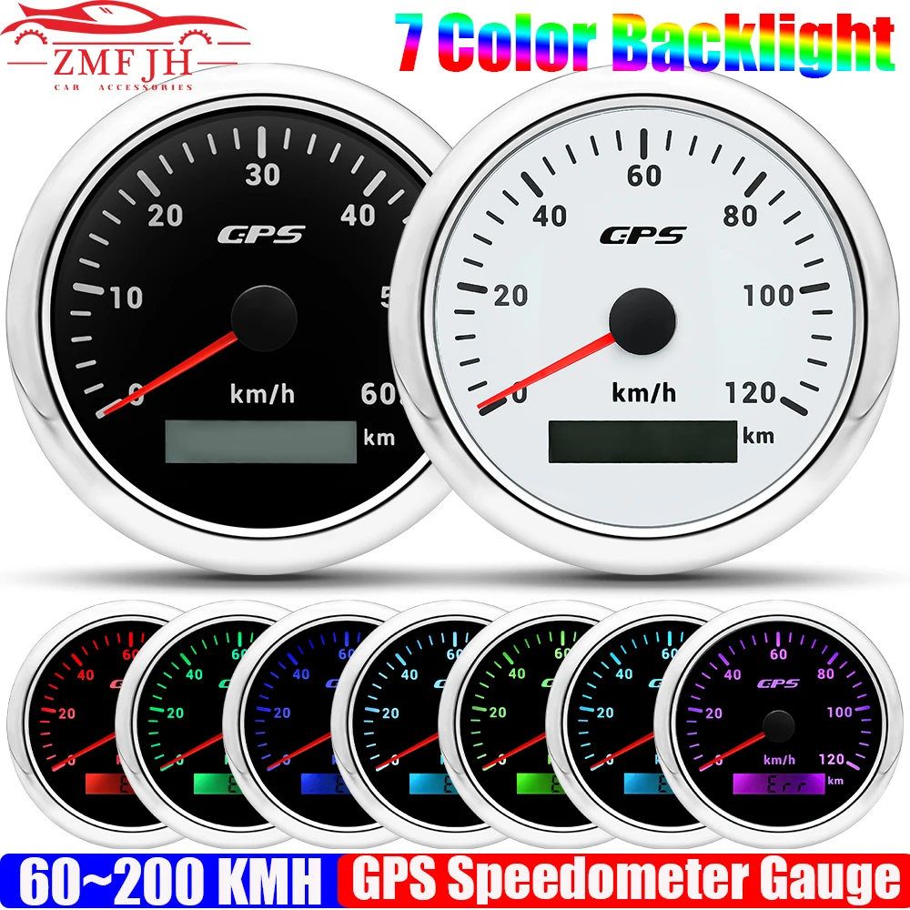 0~60KMH 85mm GPS Speedometer Gauge+Antenna 7 Color Backlight 0~120KMH Odometer 0~200KMH Speed Meter for Car Boat Yacht 12V24V