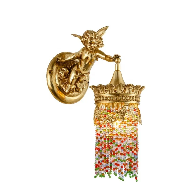 Seven-color crystal beads European classical style wall lamp copper