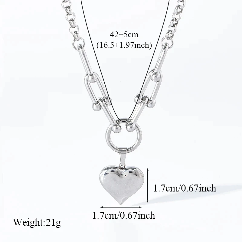 GANEMLY 316L Stainless Steel Heart Love Pendant Necklace For Women Fashion 18K Gold Plated Neck Chain Waterproof Jewelry Gift