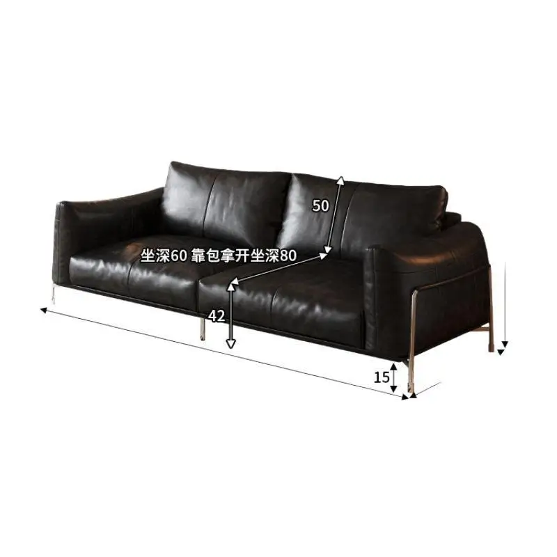 

minimalist antique sofa three people sit black sofa Italian minimalist living room office leather sofa