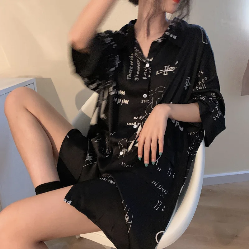 Shirt Nightgown Fashion Sexy Temptation Sleepwear Women Middle Sleeve Printing Boyfriend Style Homewear Girl Pijamas New Pijamas