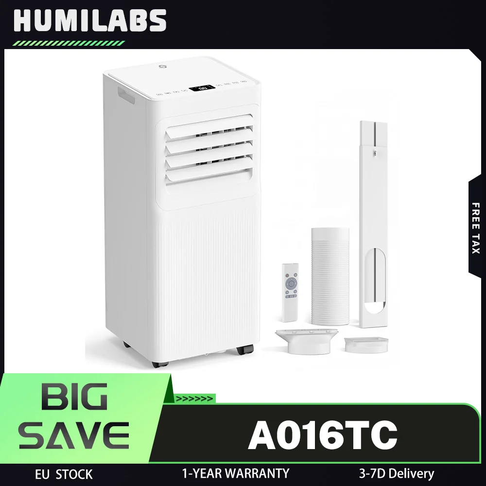 Diseño versátil, Aire Acondicionado Portátil HUMILABS A016TC, Unidad de Aire Acondicionado de 9000 BTU con Función de Refrigeración, Ventilador, Deshumidificador y Modo de Descanso, Aire Acondicionado con Kit para Ventana y Temporizador de 24H para Hogar, Dormitorio y Oficina, Funciona silenciosamente a 50 dB