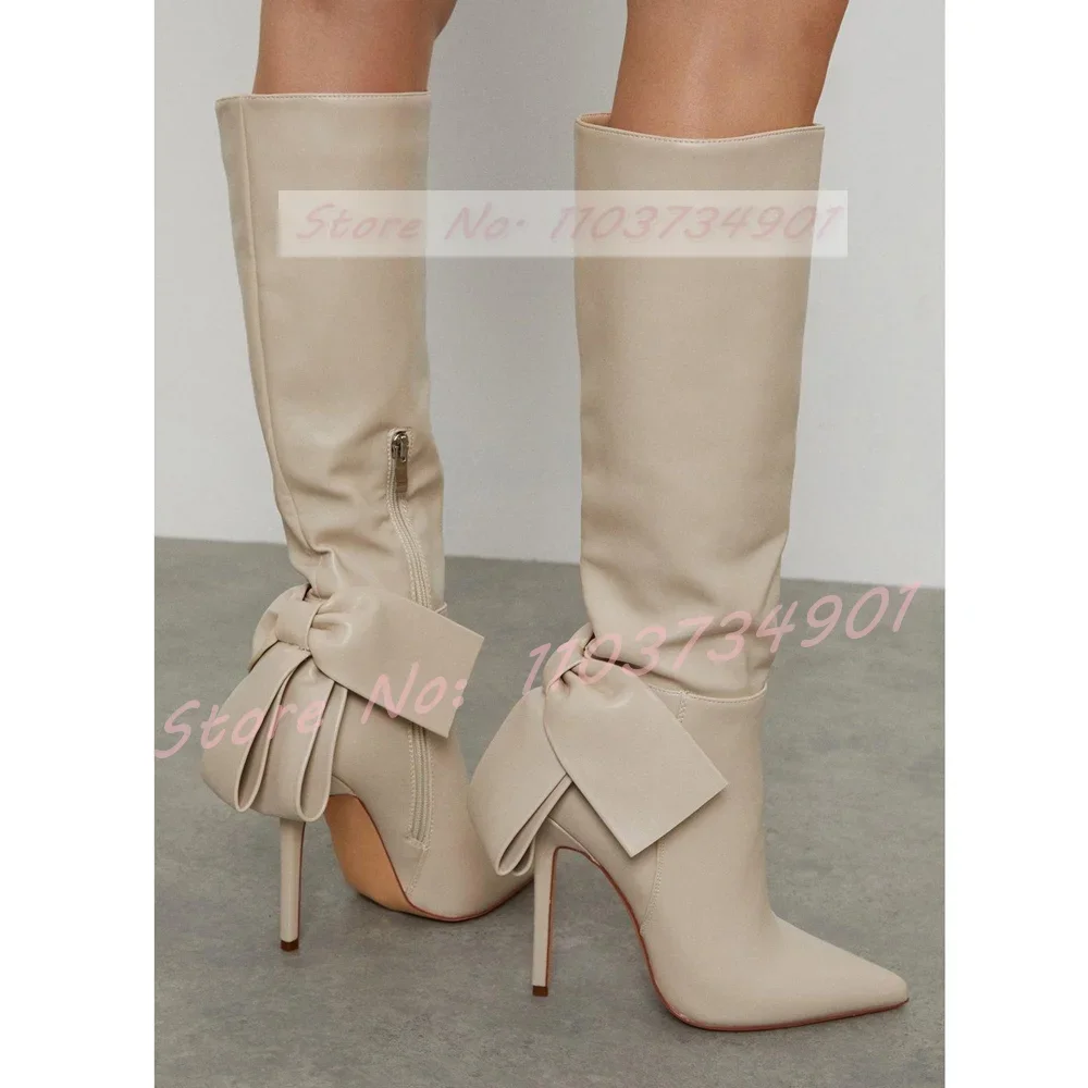 

Сапоги до колена с узлом-бабочкой, женские пикантные удобные высокие сапоги с острым носком на шпильке, длинные сапоги, женские модные вечерние ботинки большого размера