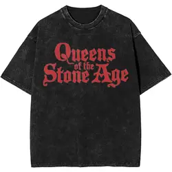 Queens Of The Stone Age Rock Music Band T Shirt Hip Hop Washed Cotton High Street T-Shirts Vintage for Men Women Streetwear Tees