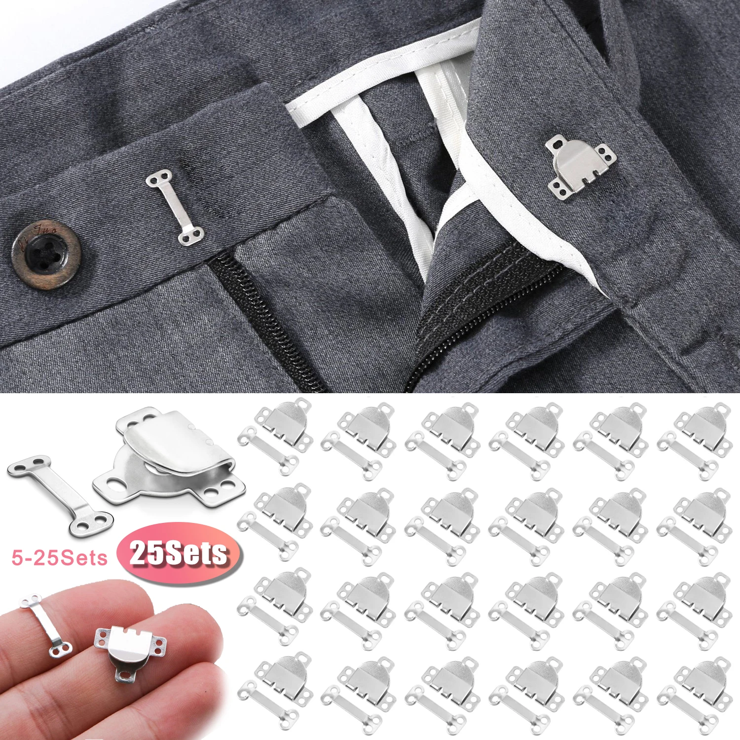 

5-25Set Sewing Hook and Eye Closures for Clothing Sewing Clasps and Fasteners, Hook and Eye Closure for Pant Waist Bra Jeans