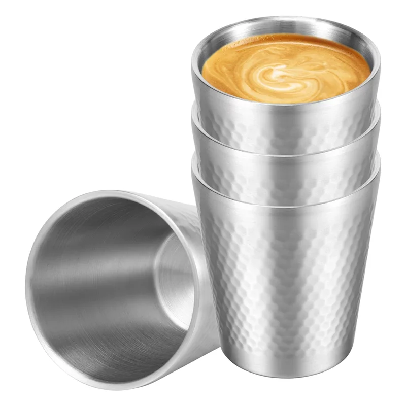 

AD30-4Pcs 304 Stainless Steel Cup 300Ml Double Wall Metal Cup Vacuum Insulated Water Tumbler Metal Coffee Mug Beverage Cup
